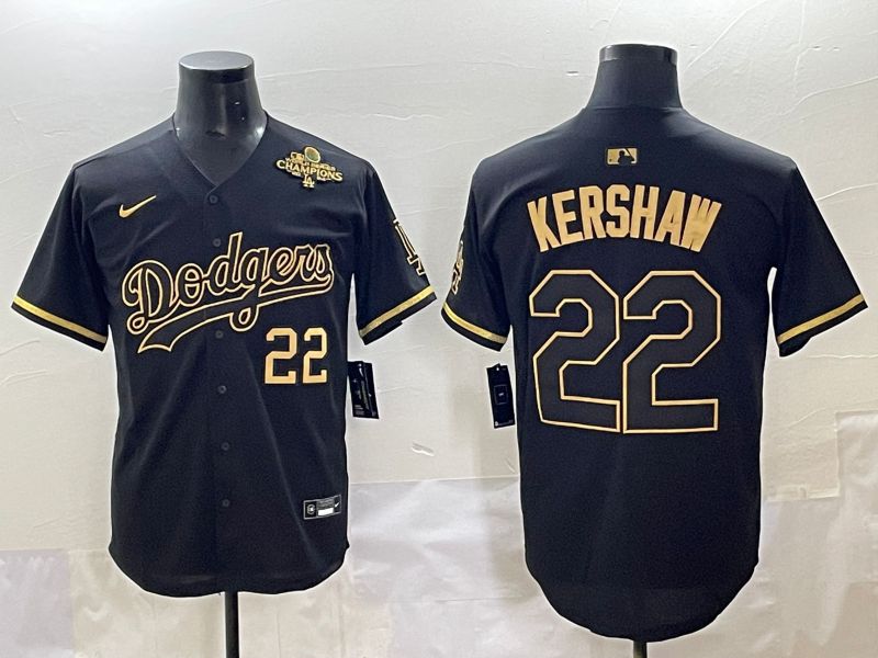 Men 2025 Los Angeles Dodgers #22 Kershaw Black Gold Five generations Nike MLB Jersey style 4->los angeles dodgers->MLB Jersey